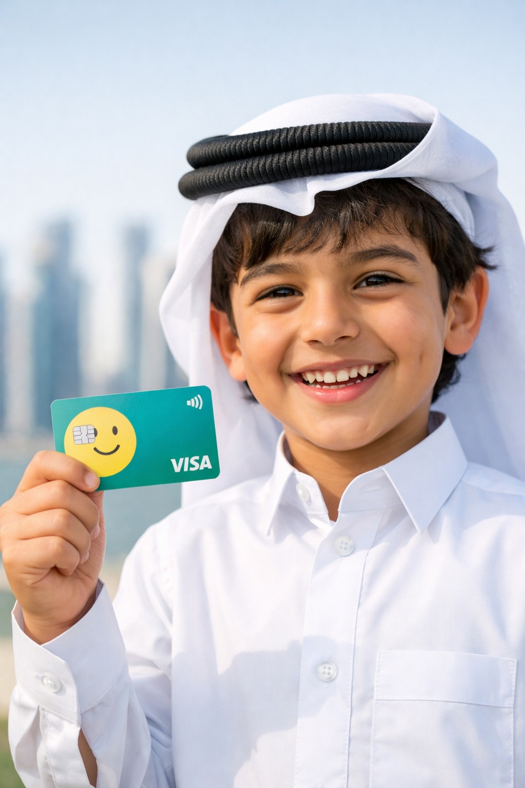 Child holding debit card